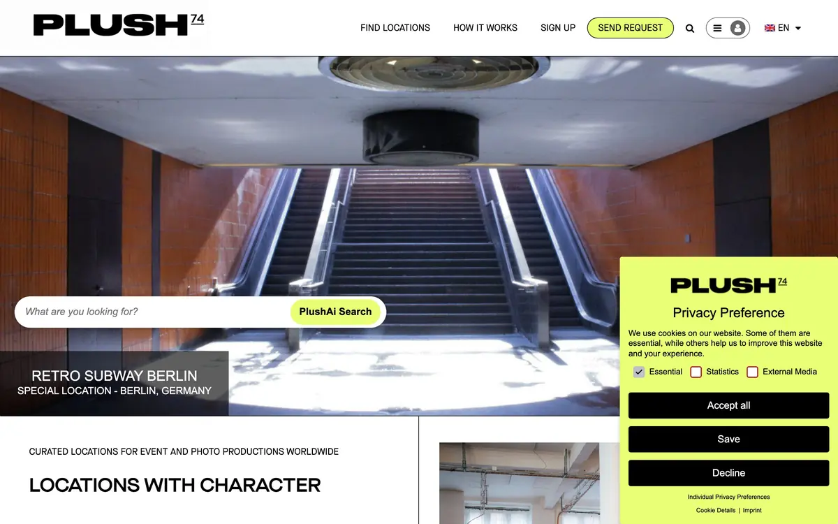 Plush74 website homepage