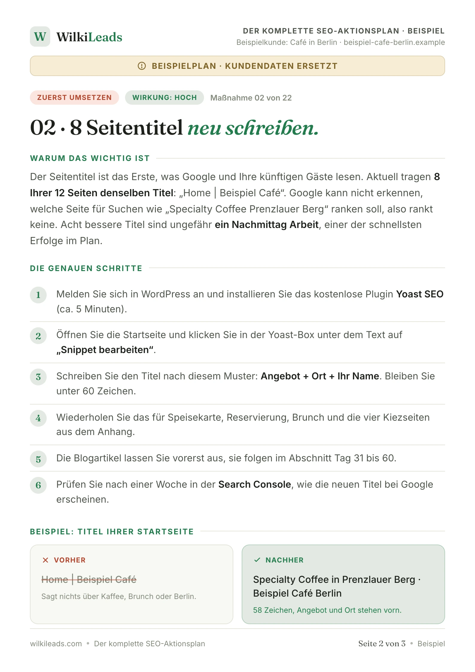 Beispielplan Seite 2: eine Maßnahme Schritt für Schritt erklärt